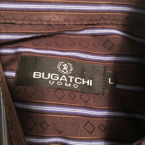 Bugatchi uomo Shirt Mens Large Blue Brown Striped Cotton Button Up Long Sleeve - Picture 10 of 10